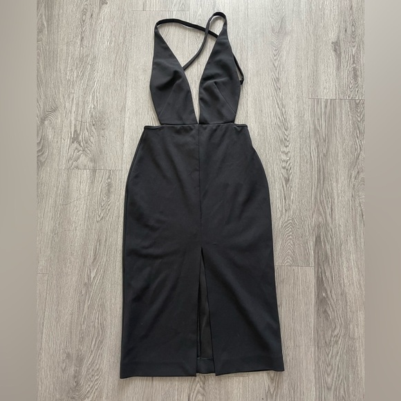 Solace London black plunge v neck midi dress size 2 - Picture 2 of 7